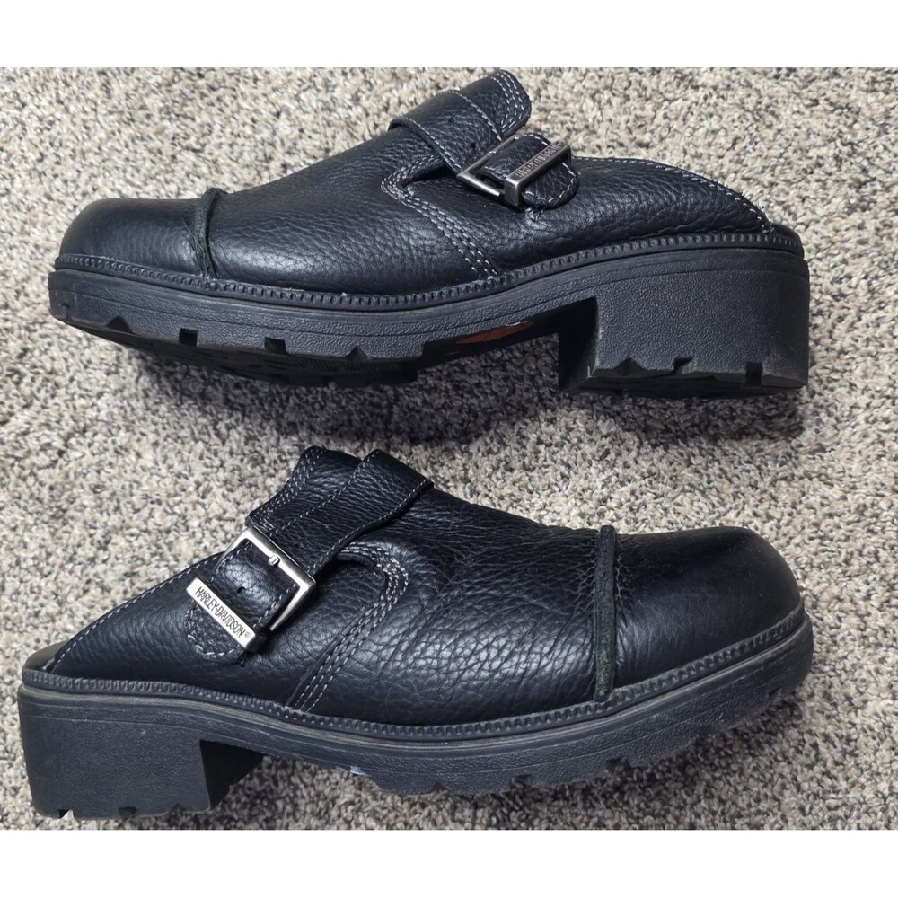 Harley-Davidson Leather Slip-On Clogs Size 9.5 Comfort Shoes Black Moto Biker